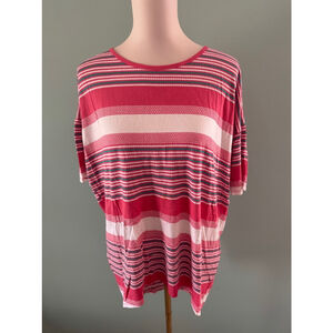Women's LuLaRoe Irma Top XS Pink Striped Dolman Sleeve